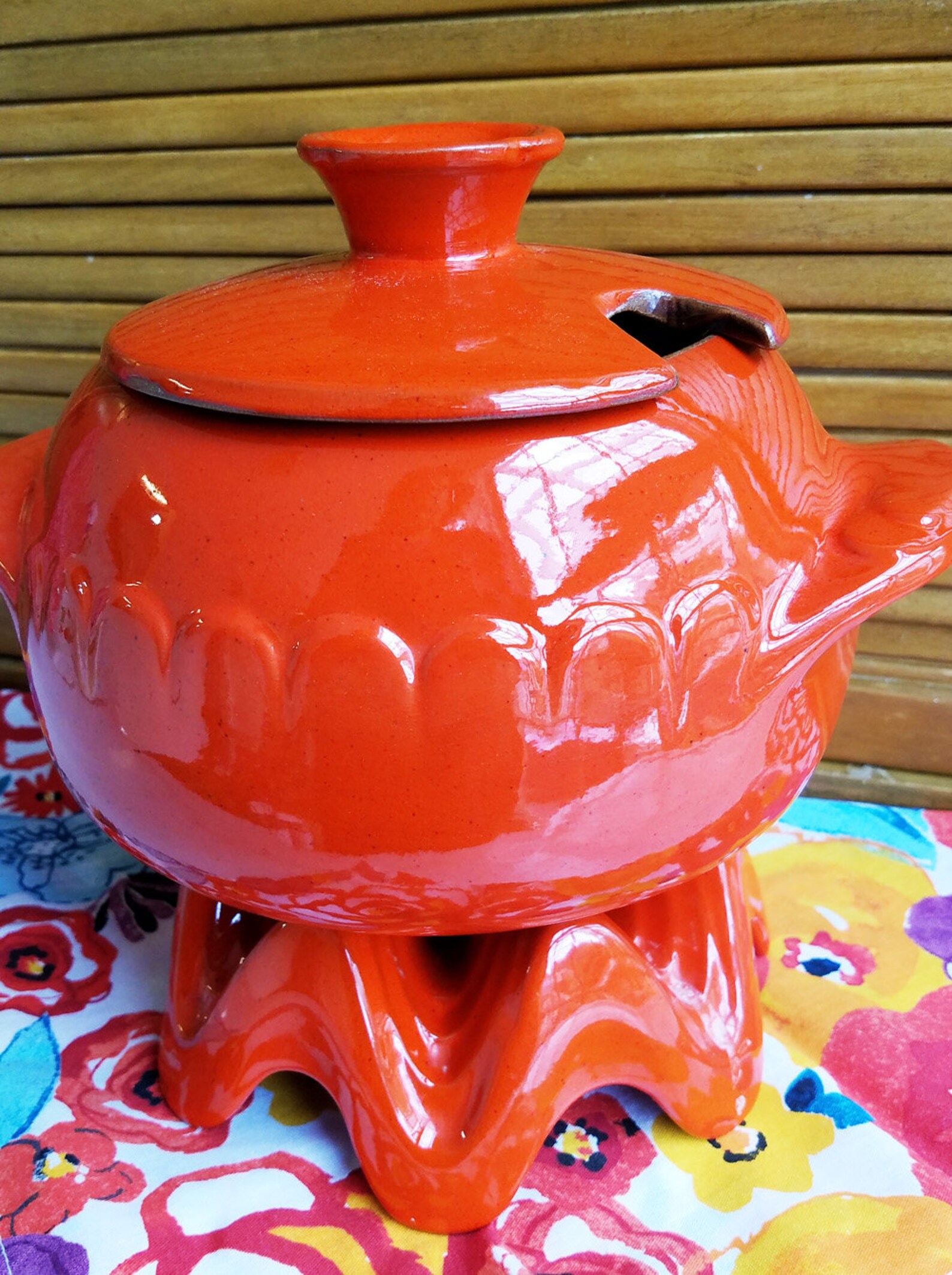 Frankoma Flame Orange Soup Tureen Fondue Casserole Bean Etsy
