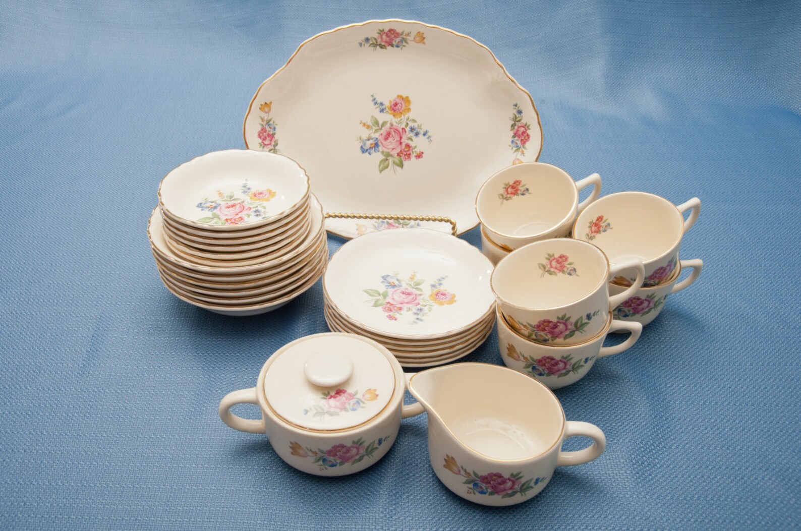 Hazel China 1940's Dishes with pink roses blue and | Etsy