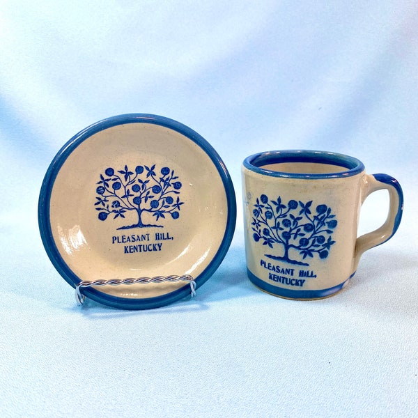 Cup and saucer set by Louisville Stoneware, small size Tree of Life Pleasant Hill Kentucky, collectible pottery, made in Kentucky USA, gift