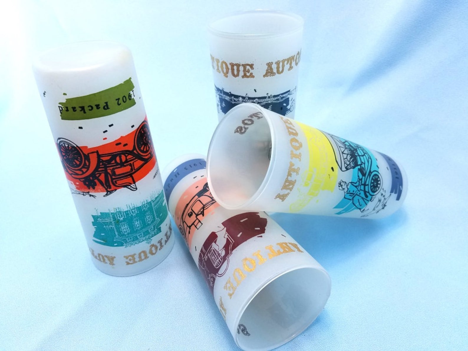 Tumblers Set of 4 FOUR Antique Cars Frosted Glasses Tom - Etsy