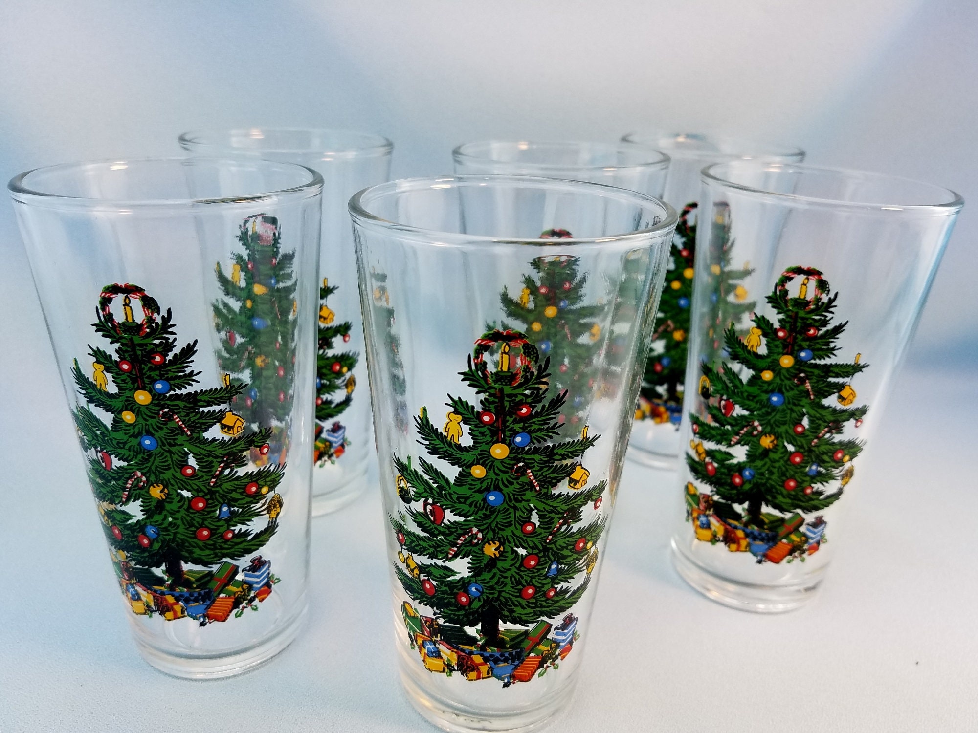 Christmas Tree Glasses, Set of 6 six, 14 Oz Holiday Tumblers, Highball,  Seasonal Entertaining, Gift 