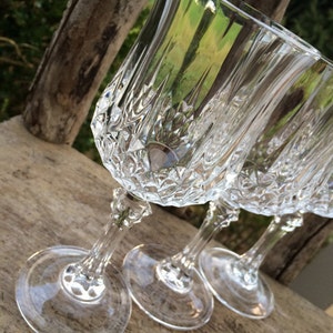 Set of 6, Longchamp by Cris d’Arques, France, Crystal water goblets, Elegant Table 1980&#39;s, Classic design, gift