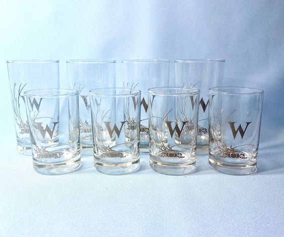 Set of 8 Monogram W Drinking Glasses, Juice, Shot, Whiskey