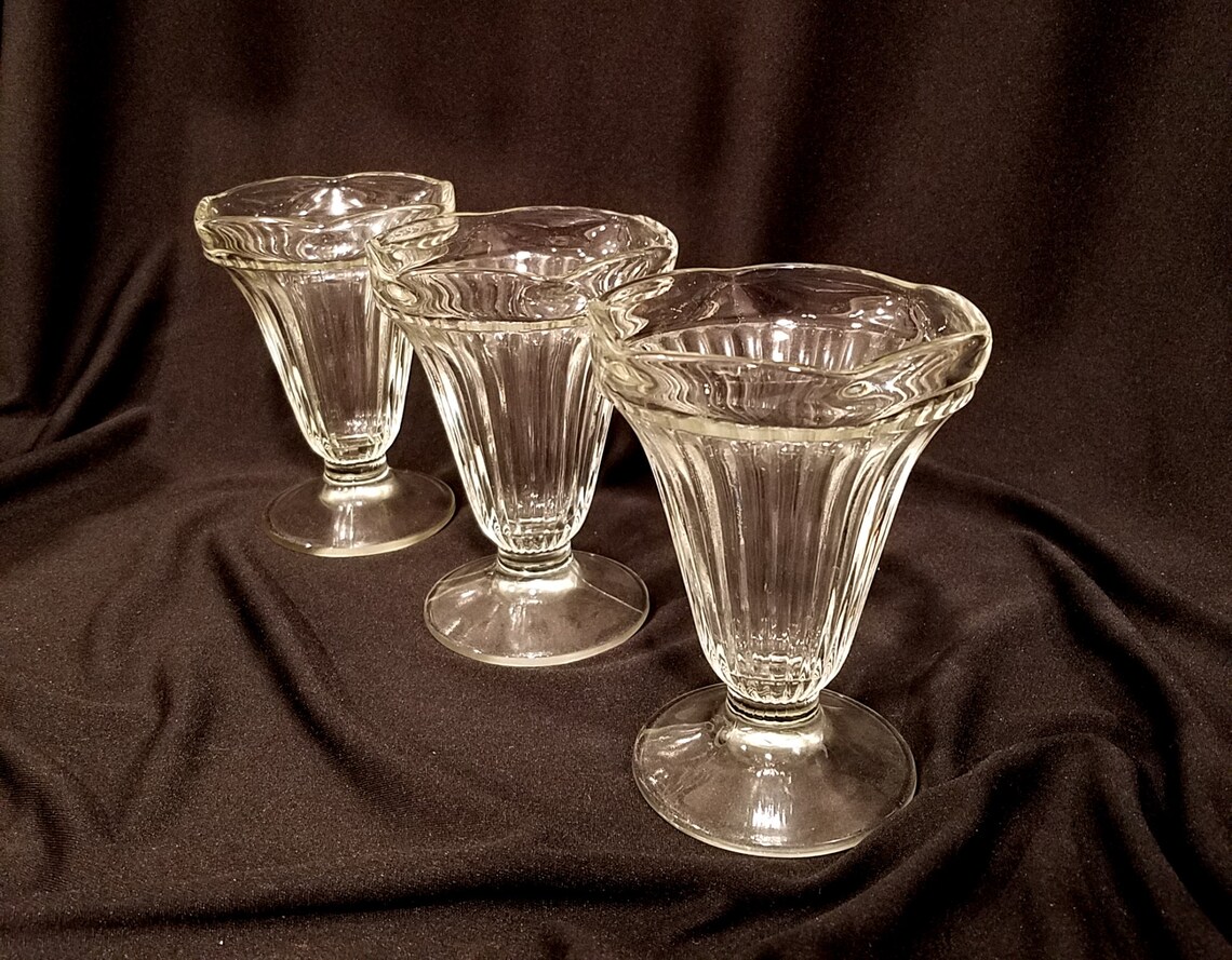 Vintage Ice Cream Sundae Glasses Set of 3 THREE Footed Soda Etsy