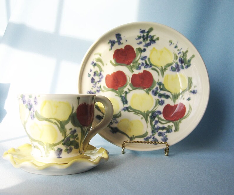 Pottery Cup Saucer Bowl Signed by Colette Individual Etsy