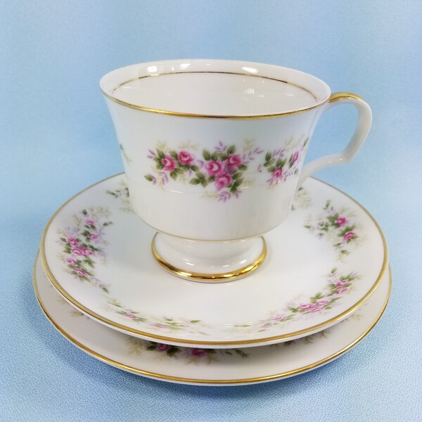Arlen Fine China Tea Cup Set: Cambridge Pink Roses, Gold Trim