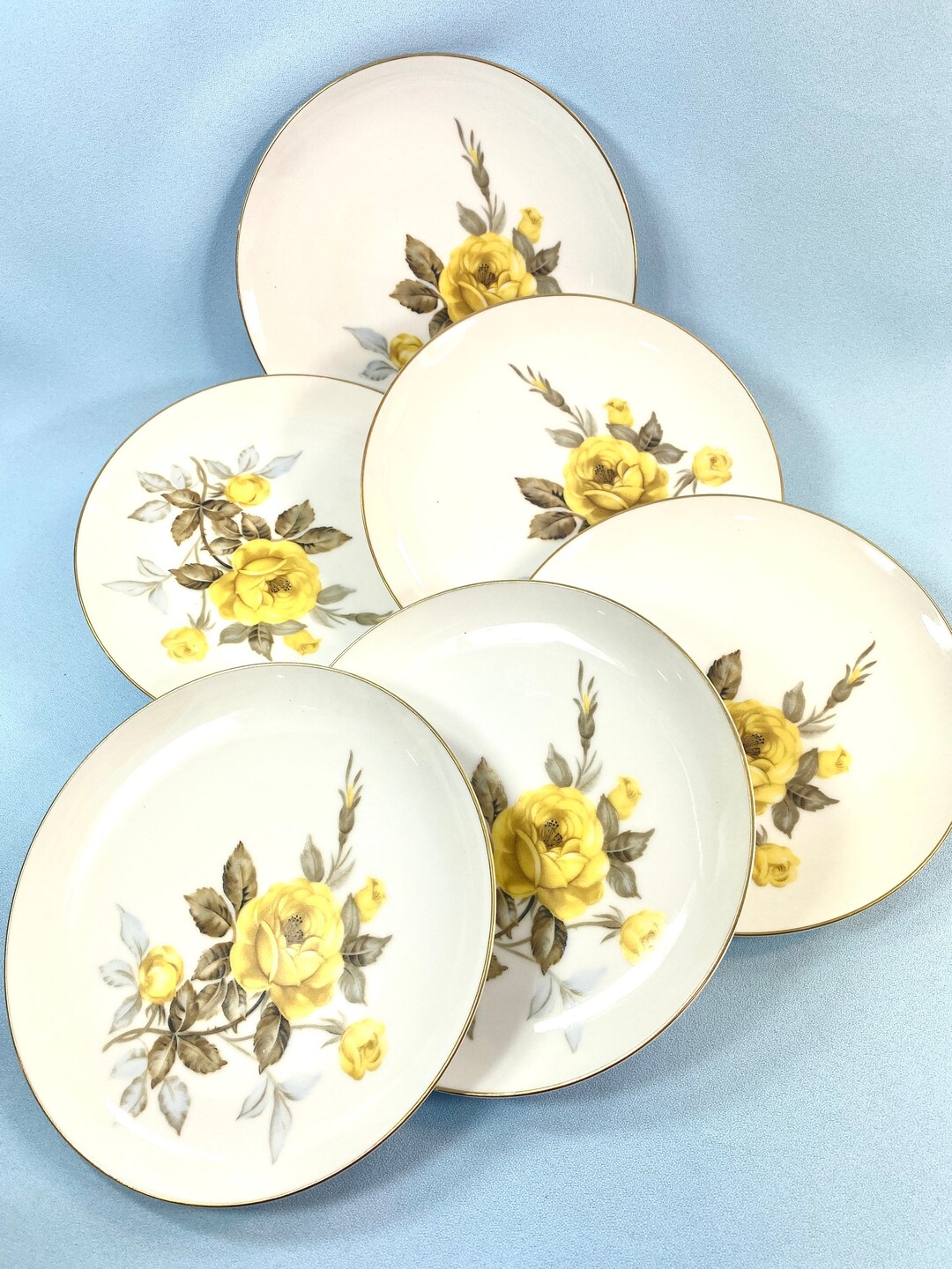 Salad Plates, Cotillion Yellow Rose by Sango, Set of 6 Dishes Yellow