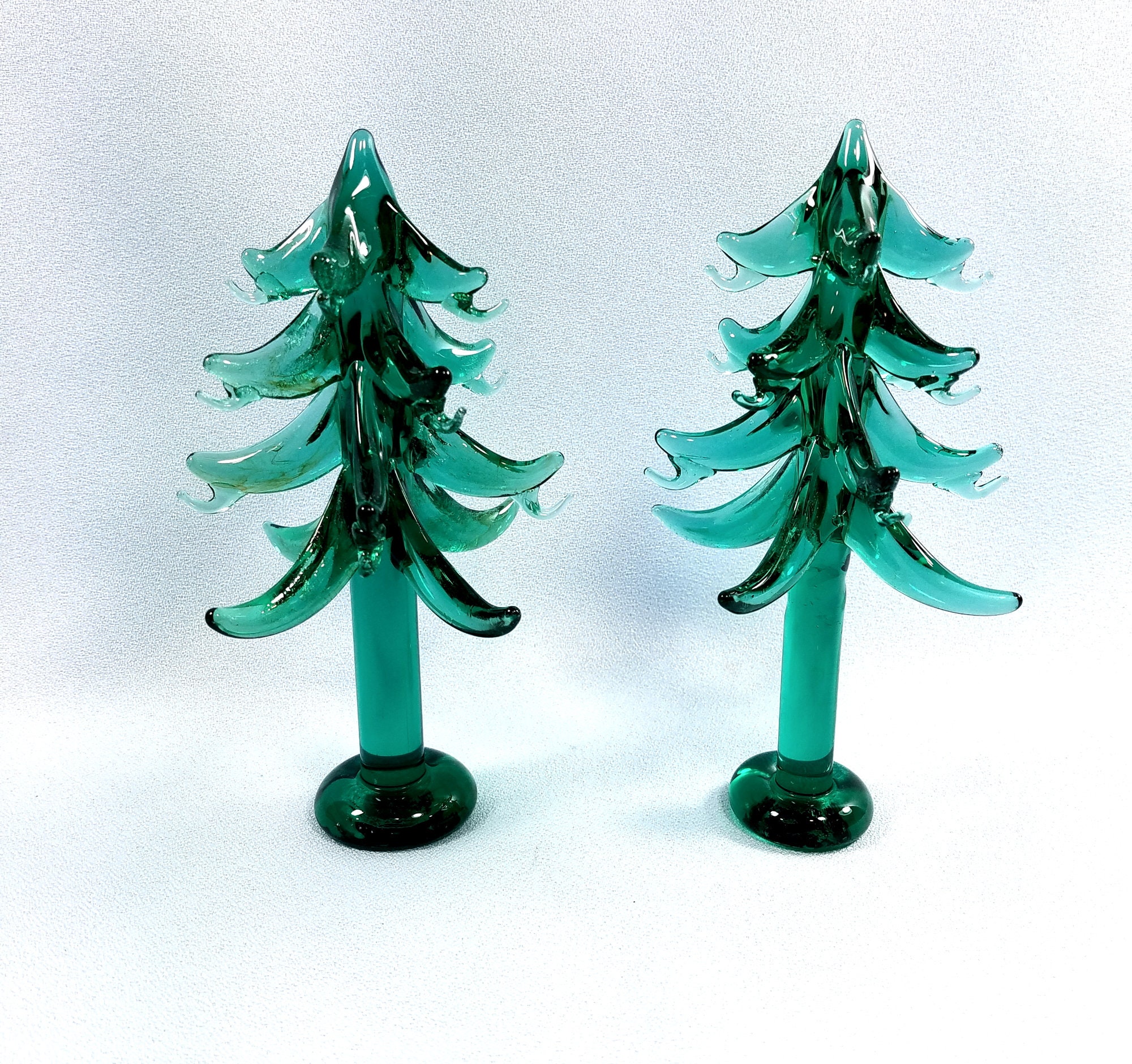 Green Glass Christmas Trees set of two small blown glass Etsy