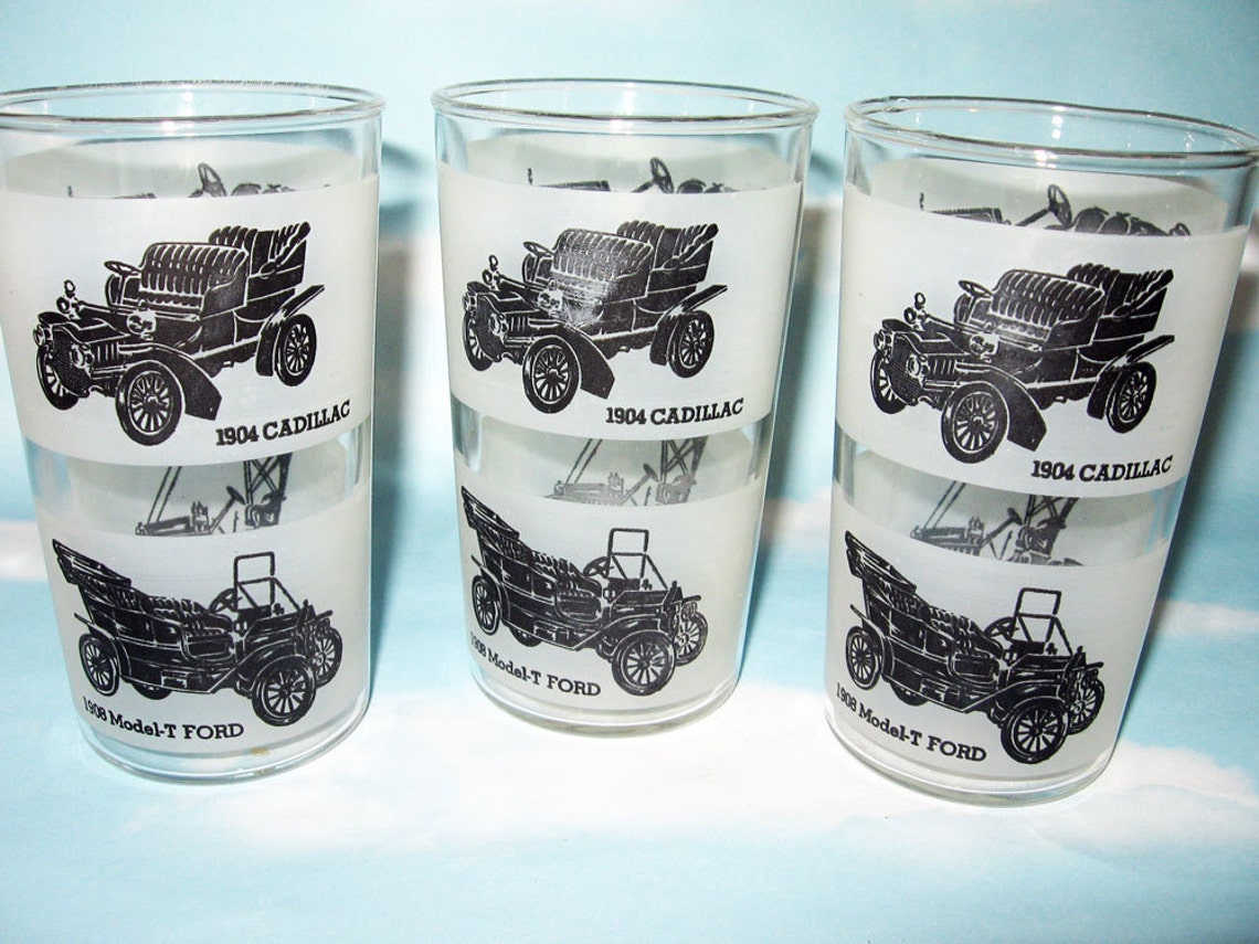 Antique Car Drinking Glasses Tumblers Bar Ware Man Cave Etsy