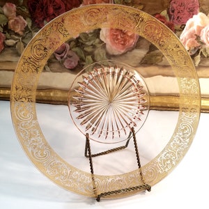 Pink depression glass plate with lace edge,  Pink Glass, 1930&#39;s vintage dish