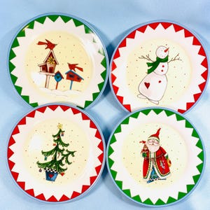 Christmas Salad plates by Living Quarters, Set of 4, winter table, Christmas, Holiday party, replacement dishes, photo props