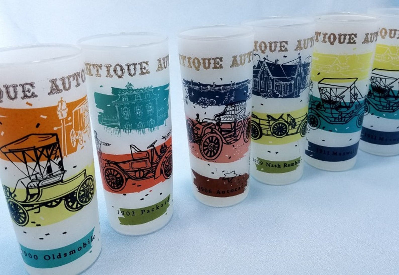 Tumblers Set of 6 Antique Cars Frosted Glasses Tom Collins | Etsy