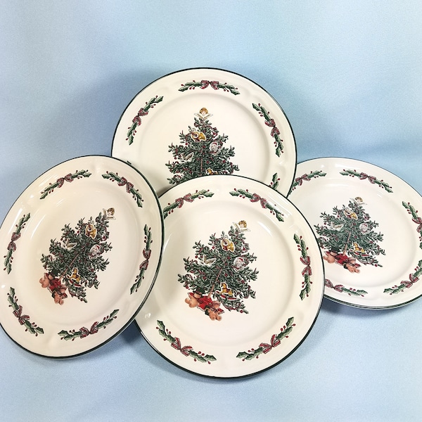 Holly and Lace, dessert / salad plates, Christmas dishes, by Sears, 1990's, Christmas tree plates