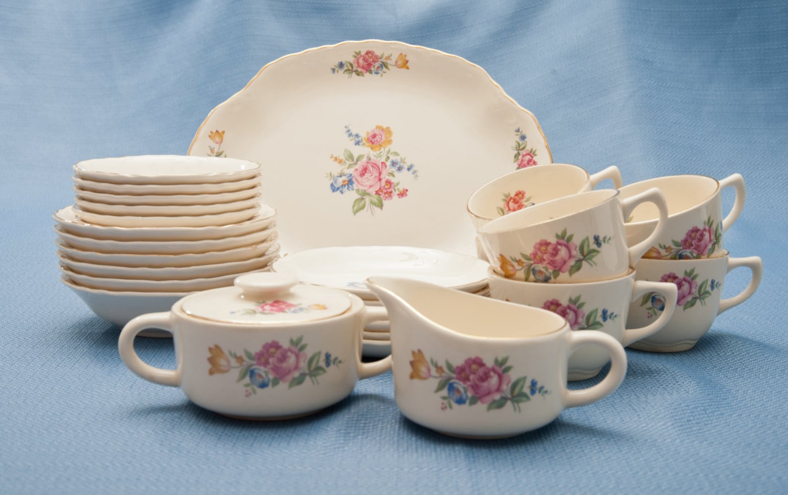 Hazel China 1940's Dishes with pink roses blue and Etsy