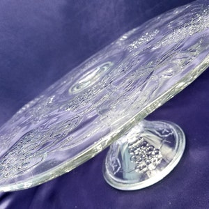 Grapes Cake stand, Indiana Glass,vintage clear presses glass, waved edge with  pedestal, dessert plate