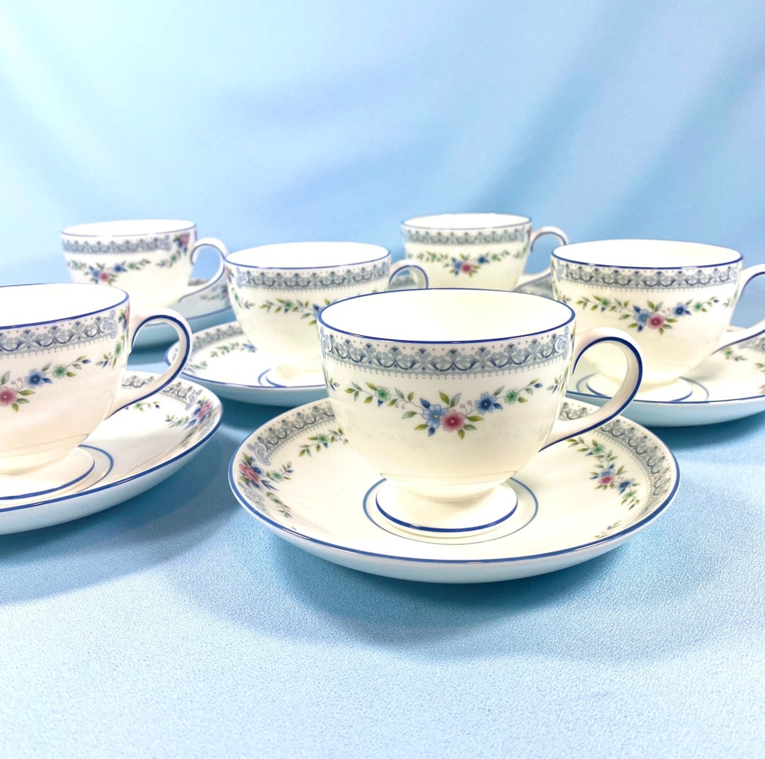 Set of 6 Wedgwood Tea Cups and Saucers, Bone China, Rosedale, Made in