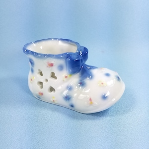 Blue Baby Shoe, Ceramic  with Flowers, Vintage, Baby Boy gift