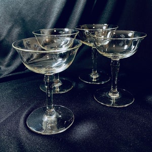 Tall, stemmed Champagne or Sherbet glasses, set of four, clear elegant glasses