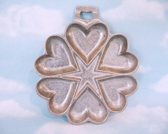 Vintage Cast Aluminum Hearts / Star Gem Pan - Muffin Pan Cookie / Shortbread Mold