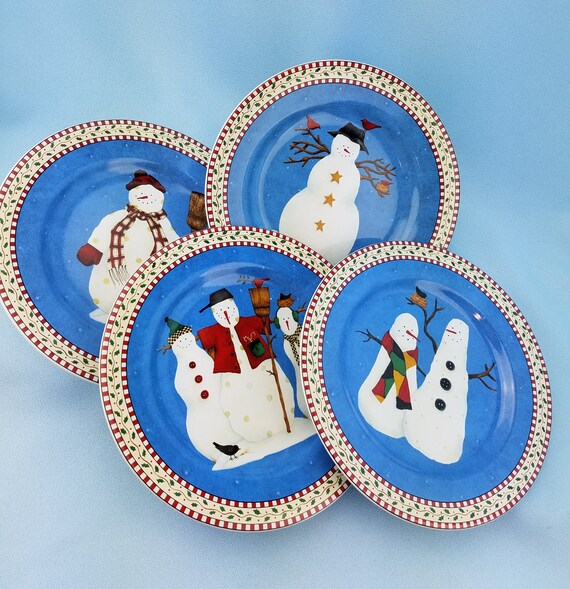 Salad Plates Snowman by Sakura Debbie Mumm Set of 4 Winter Table Christmas Holiday Party Replacement Dishes Photo Props Etsy UK