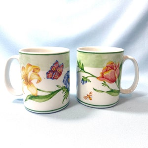 Secret Garden by COVENTRY, Set of two floral mugs, Spring colors, flowers, coffee or tea cups