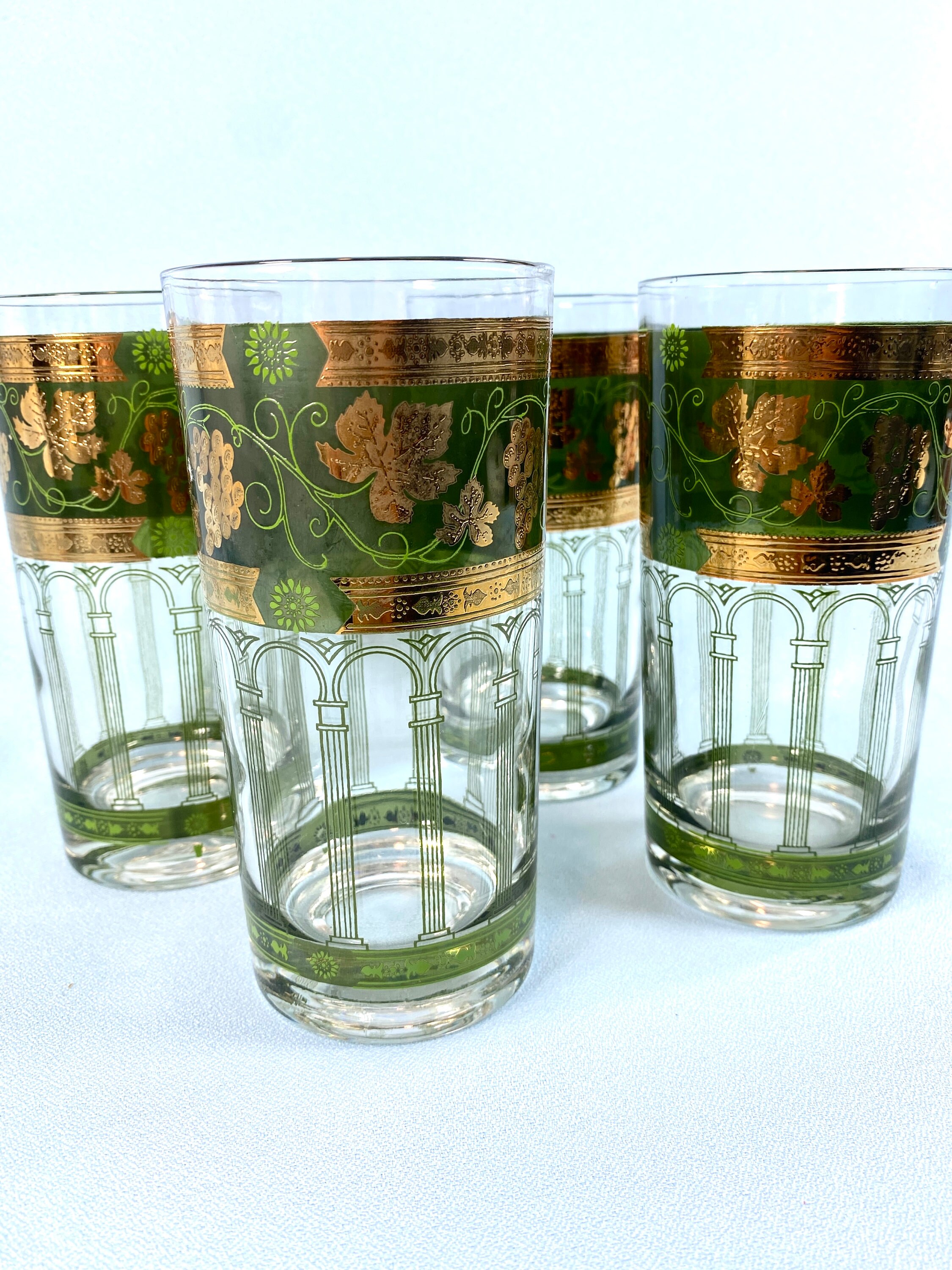 Set of 8, Vintage Cera “Golden Grapes” Highball Glasses