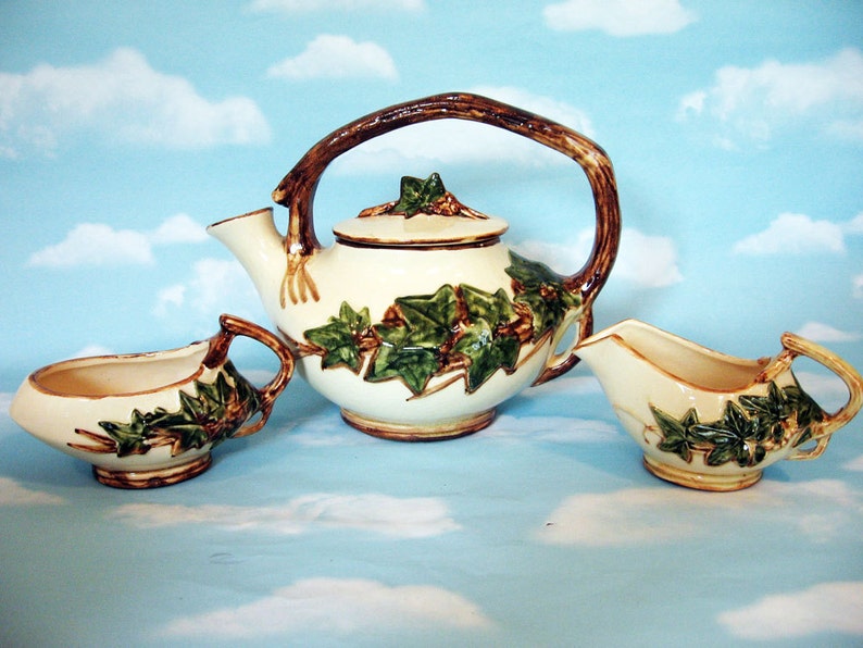 Vintage Mccoy Ivy Teapot Sugar and Creamer Mccoy Tea Set Etsy