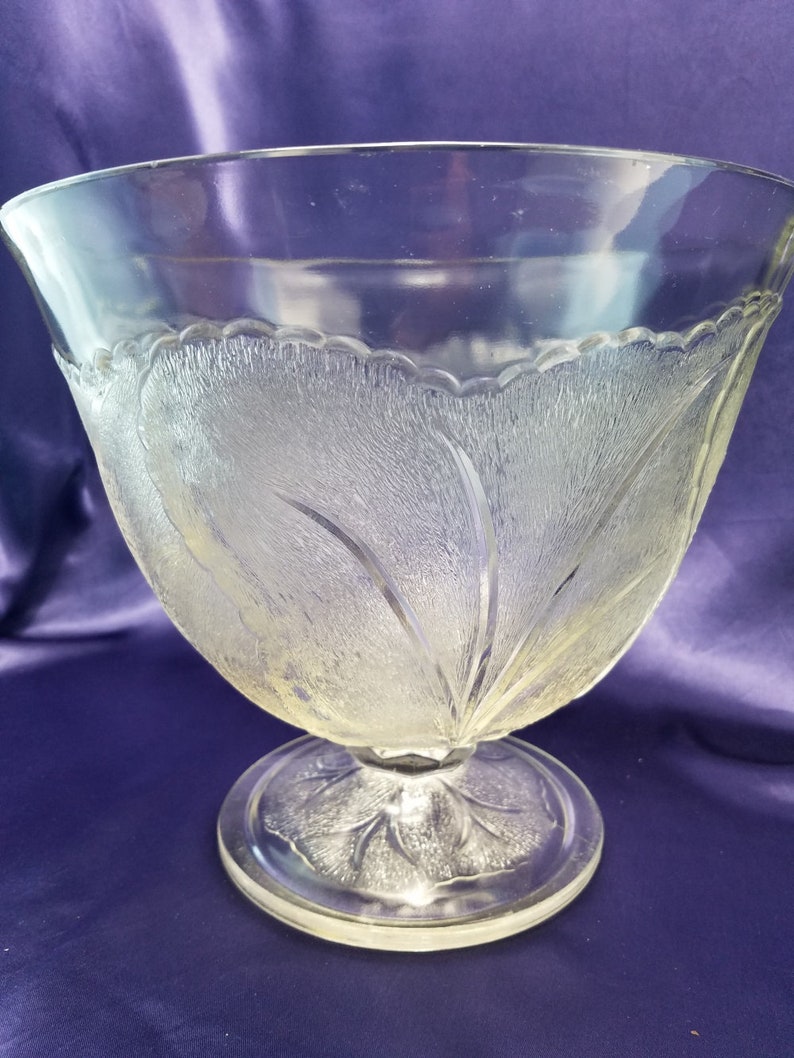 Glass punch bowl by Indiana Glass Pebble Leaf design large Etsy