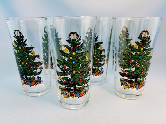 Christmas Tree Glasses, Set of 6 six, 14 Oz Holiday Tumblers, Highball,  Seasonal Entertaining, Gift 