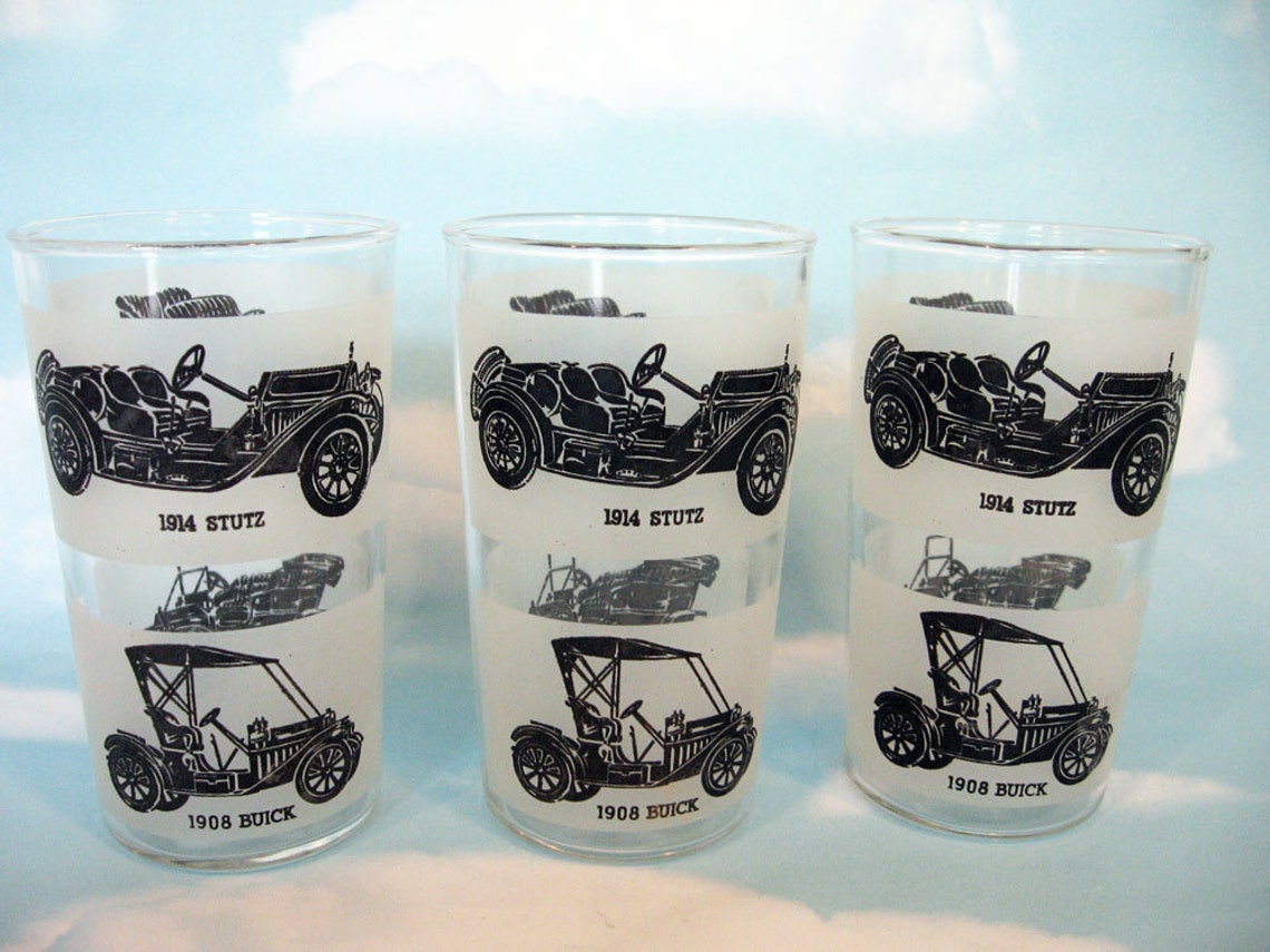 Antique Car Drinking Glasses Tumblers Bar Ware Man Cave Etsy