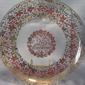 25th Anniversary Gift Plate, 12 inches, Silver and Clear Glass Leaves and Berries design, anniversary plate, gift plate, Silver Anniversary
