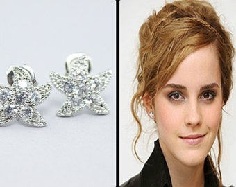Cz starfish earring-Starfish Earrings-silver  sea star earrings-star fish earrings-Starfish Earrings-cubic zircon earring