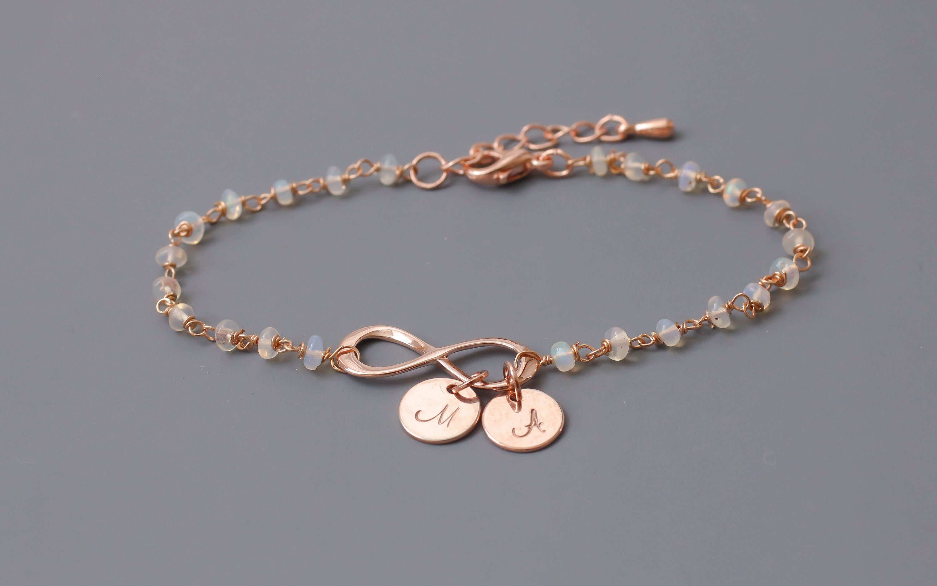 Rose gold opal bracelet. infinity Initials bracelet. Ethiopian | Etsy