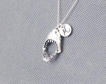 Shark mouth charm necklace.  Shark Pendant  initial necklace. Personalized Initial Necklace. gift for friend sister mom her