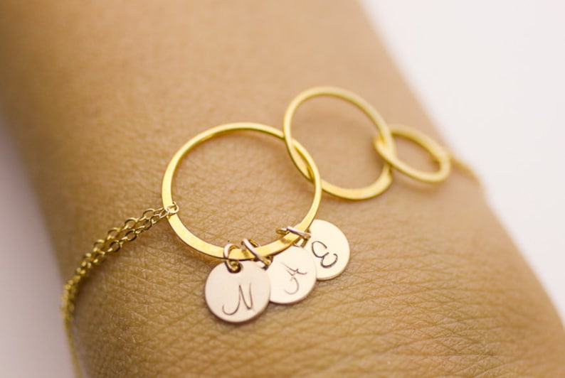 three initials gold infinity bracelet Initial Circle Bracelet love,Mom,Sister,Wife,Bridesmaid Gift