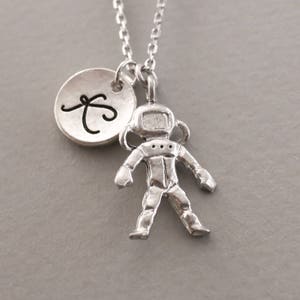 Spaceman charm necklace. friendship jewelry. personalized Initial necklace. custom letter.monogram necklace. image 2