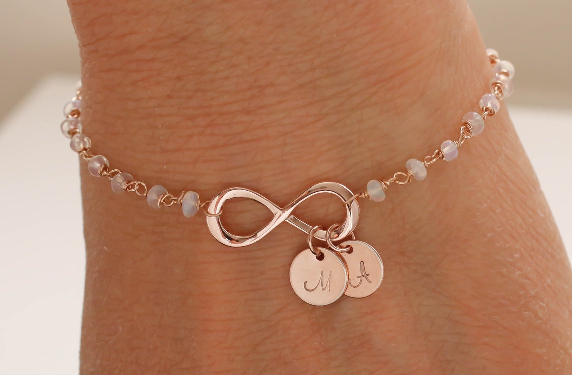 Rose gold opal bracelet. infinity Initials bracelet. Ethiopian - Etsy