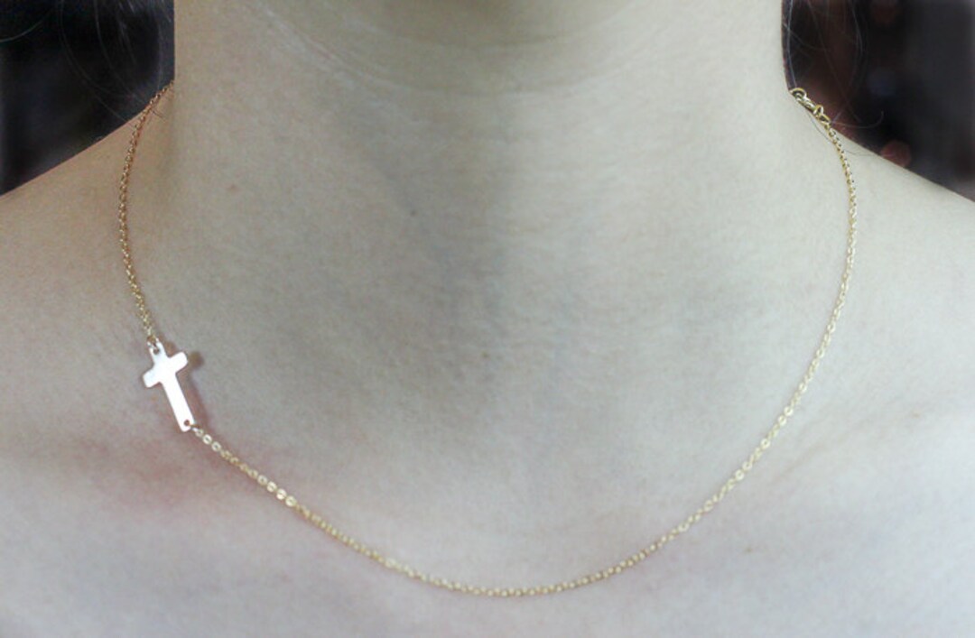 Cross Necklace. Sideways Cross. Kelly Ripa Celebrity Inspired Horizontal Necklace. Gold Filled or Sterling Silver Etsy