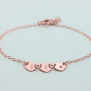 Heart Initial Bracelet. All Rose Gold Filled Three Initials - Etsy