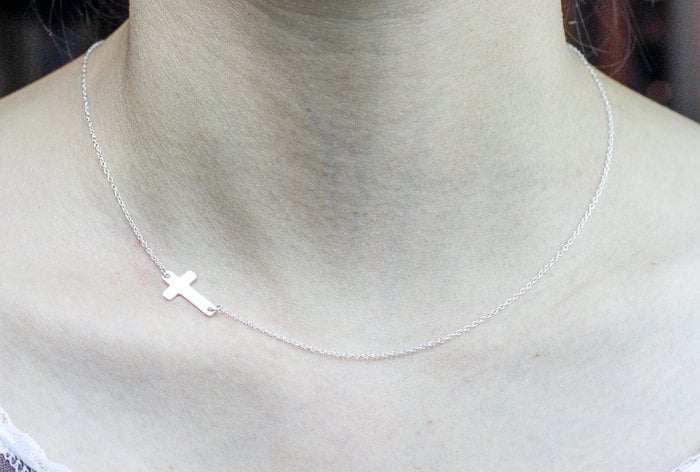 Cross Necklace. Sideways Cross. Kelly Ripa Celebrity Inspired