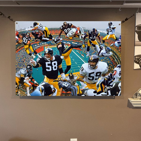 HUGE 45x30 PITTSBURGH STEELERS Vinyl Banner Poster football Art   pirates Ben Roethlisberger Jack ham James Harrison Jack lambert Tj watt