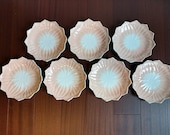 Set of 7 Mid-Century Modern Vitrock Fire King Peachy Pink Lotus Plates MCM Garden 1950 39 s