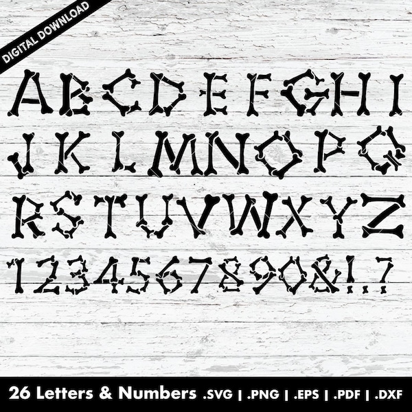 Halloween Bones Alphabet 2 Handlettered SVG | Cricut | DXF | EPS files for Silhouette or Cricut Cutting Machines