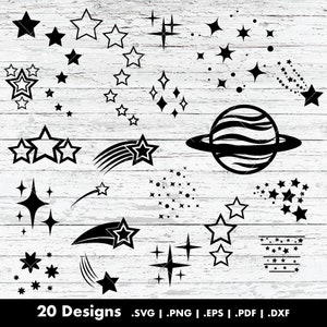 Vallende sterren Glitter Sparkle SVG-bundel, stervector, DXF-bestanden snijden voor de Cricut en Silhouette