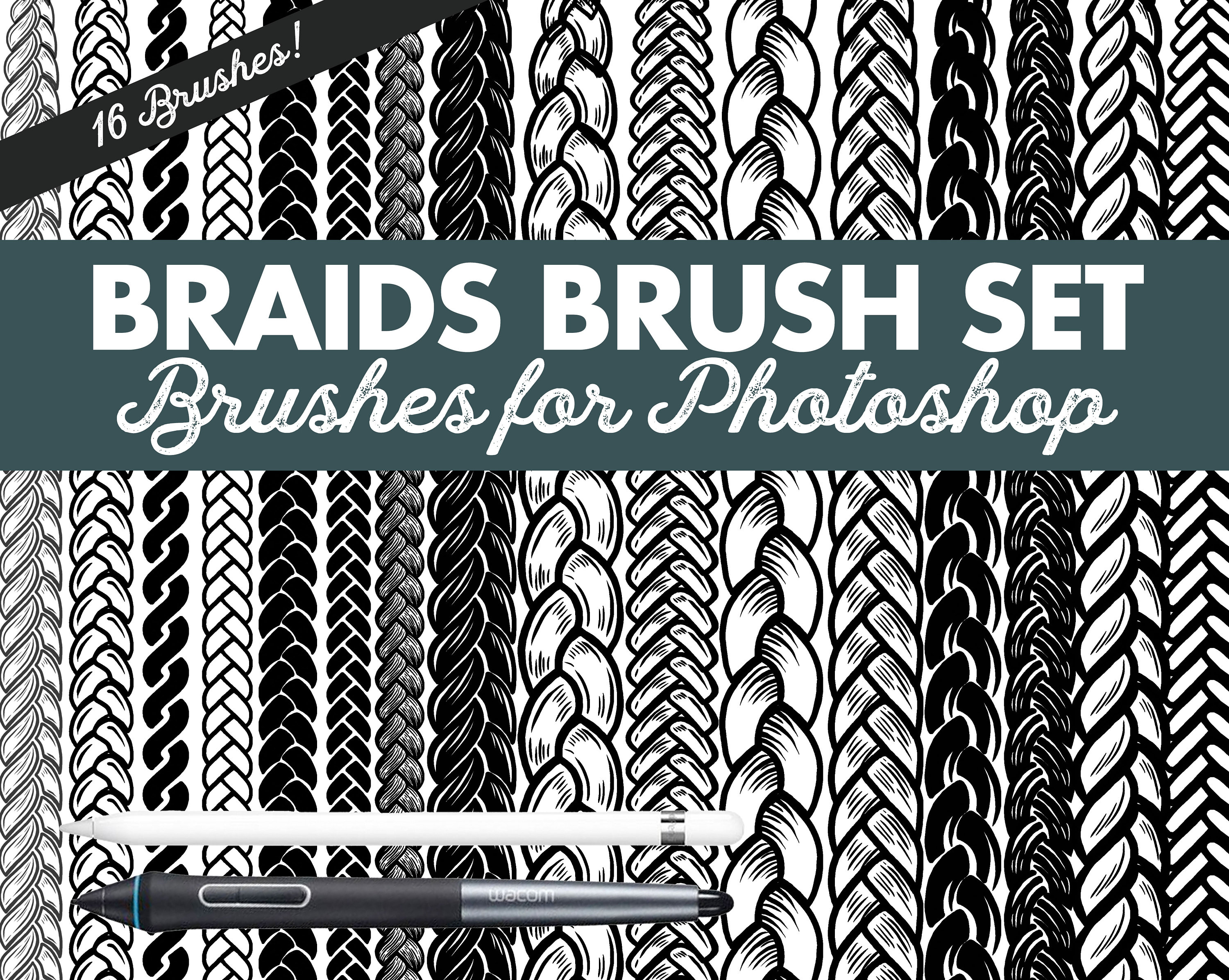 Hand Drawn Braid Brush Set for Photoshop 16 Brushes for Adobe