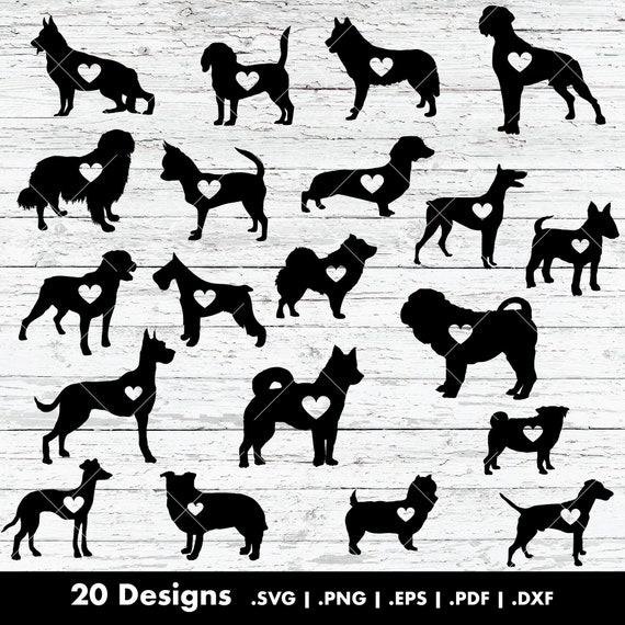 Download Dog Breed Silhouettes With Hearts Svg Bundle Cricut Etsy