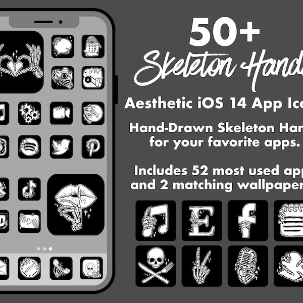Smartphone Theme Skeleton Hands and Stars Icon Pack | App Covers | 50+ Covers