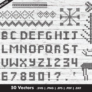 File SVG / Cricut / DXF / EPS con lettere dell'alfabeto lavorate a maglia per maglioni natalizi per macchine da taglio Silhouette o Cricut