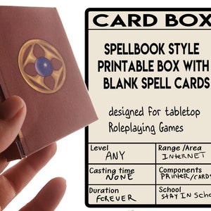Caja de cartas de libro de hechizos imprimible con cartas rellenables