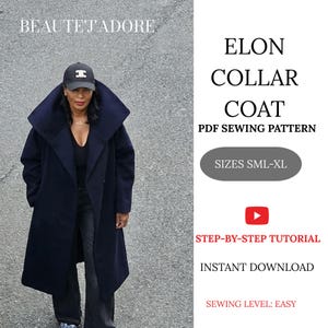 Patrón de costura de abrigo PDF / Abrigo de cuello extragrande / Patrón de costura de ropa exterior de lujo